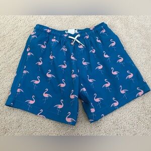 Blue Flamingo Print Bermies boys swim shorts. Size 8.